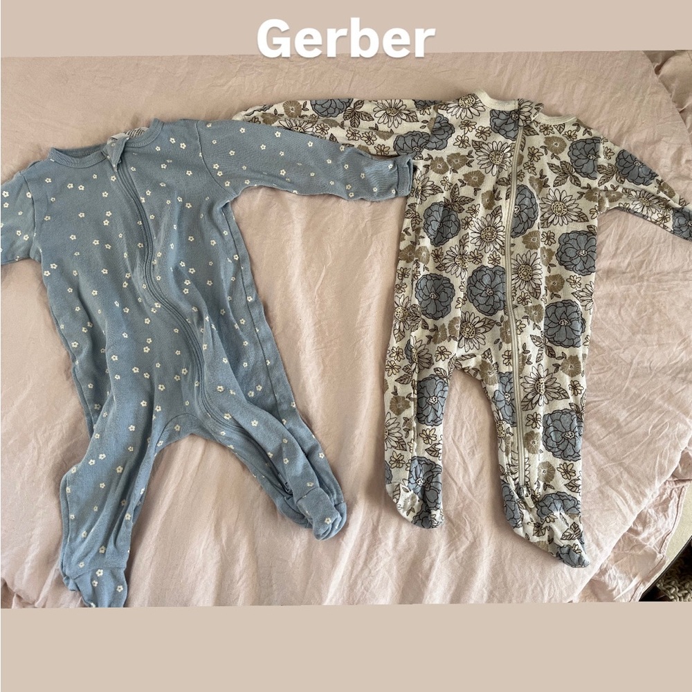 Gerber Kids Footies Set - Blue and Cream Floral